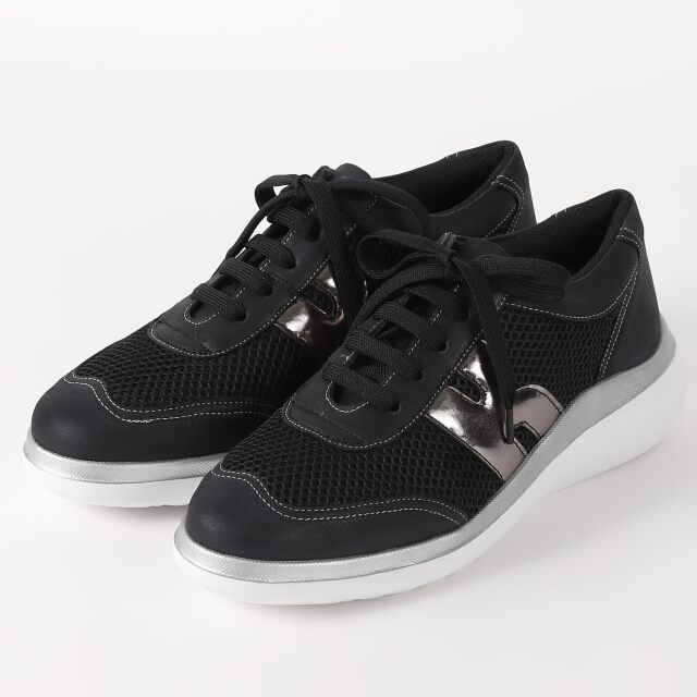 【OUTLET】VITA NOVA（ヴィタノヴァ）Wメッシュ軽量スニーカー　ブラックファブリックコンビ