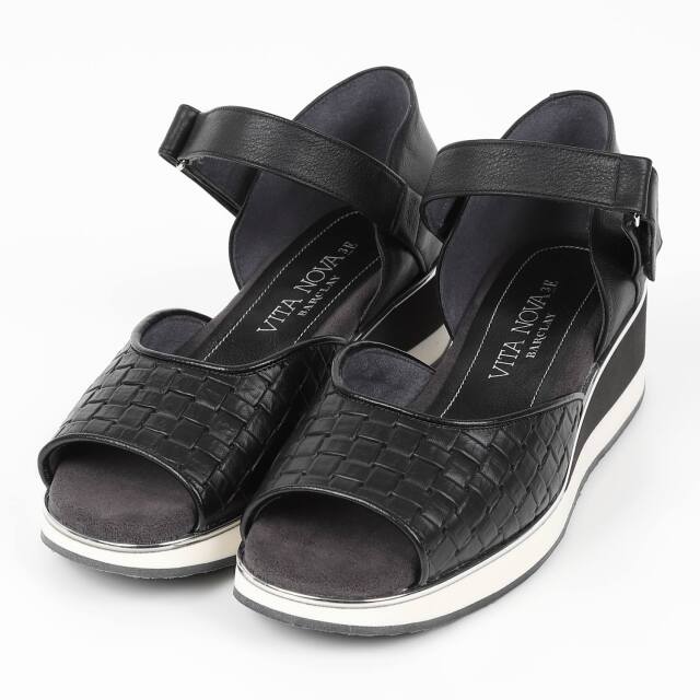 【OUTLET】VITA NOVA（ヴィタノヴァ）メッシュ型押しサンダル ブラックコンビ