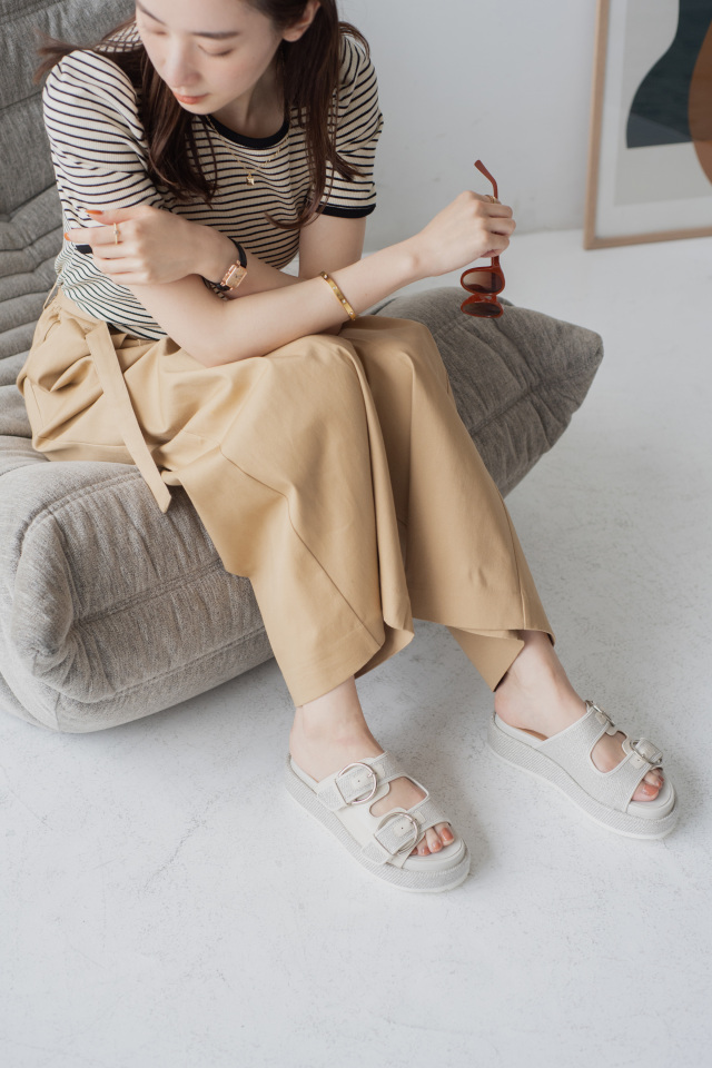 BARCLAY（バークレー）ラフィア生地ダブルベルトサンダル ブラック