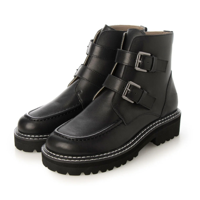 【OUTLET】KISCO（キスコ）ダブルベルトショートブーツ　ブラック