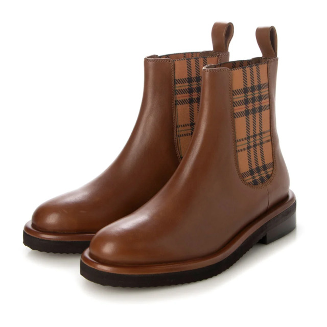 【OUTLET】KISCO（キスコ）チェックパターンサイドゴアブーツ　ブラウン