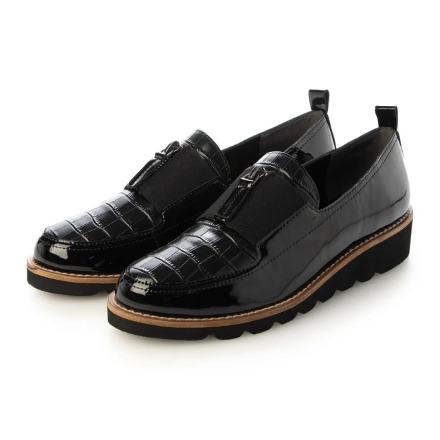 【OUTLET】KISCO（キスコ）センタージップコンビネーションローファー　ブラックエナメルコンビ