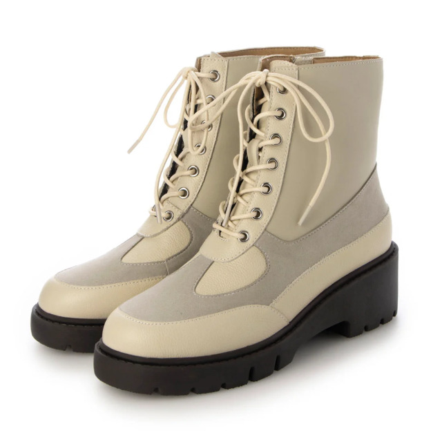 【OUTLET】KISCO（キスコ）トラックソールレースアップブーツ　アイボリーコンビ