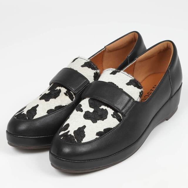 最も 割引 KISCO（キスコ）プラットモカシンシューズ ブラックコンビ 靴