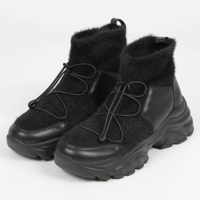 KISCO（キスコ）シャギーニットハイカットスニーカー　ブラック