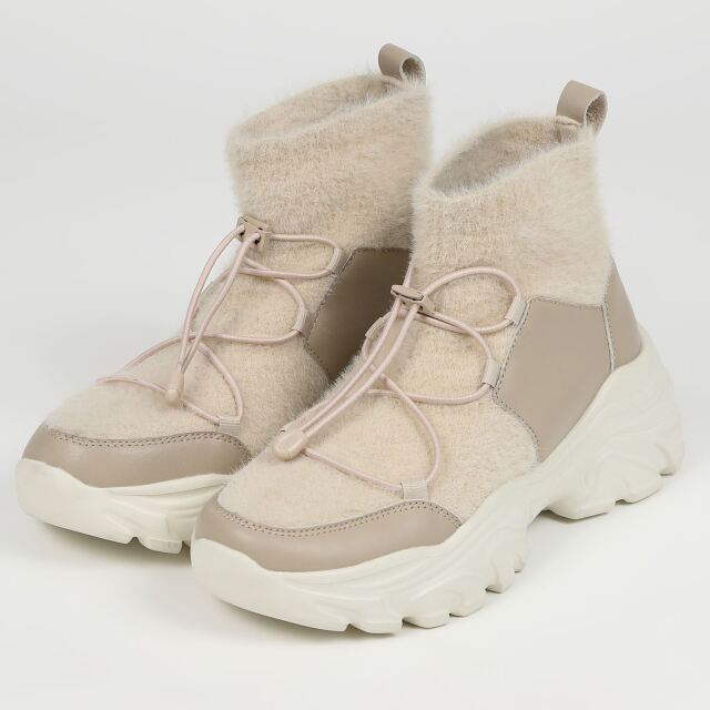 【SALE】KISCO（キスコ）シャギーニットハイカットスニーカー　アイボリー
