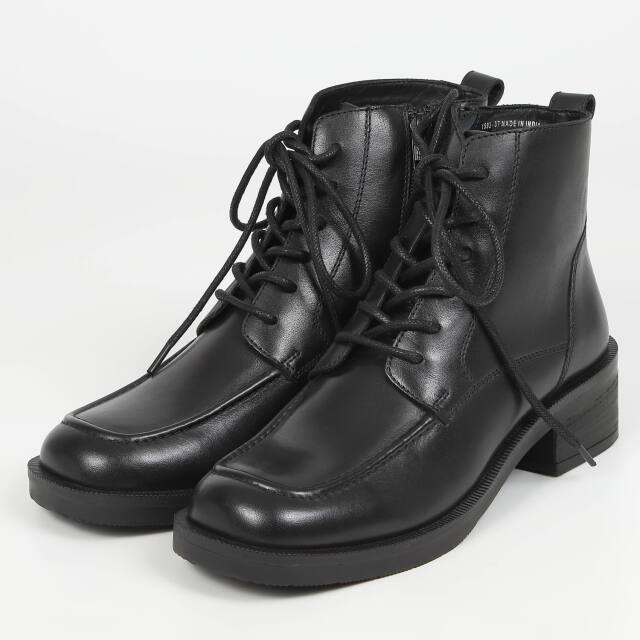 【OUTLET】KISCO（キスコ）ワイドスクエアレースアップブーツ　ブラック