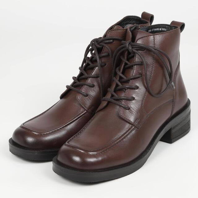 【OUTLET】KISCO（キスコ）ワイドスクエアレースアップブーツ　ダークブラウン