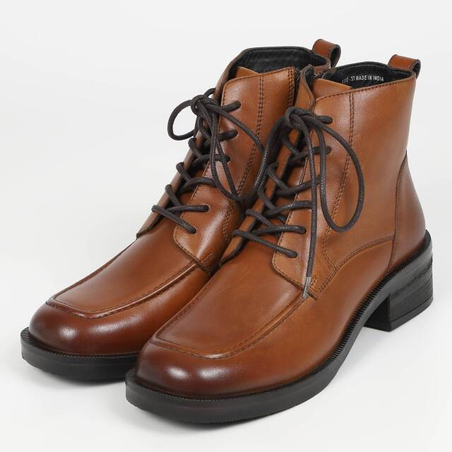 【OUTLET】KISCO（キスコ）ワイドスクエアレースアップブーツ　タンニン