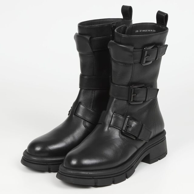 【OUTLET】KISCO（キスコ）3バックルトラックソールブーツ　ブラック