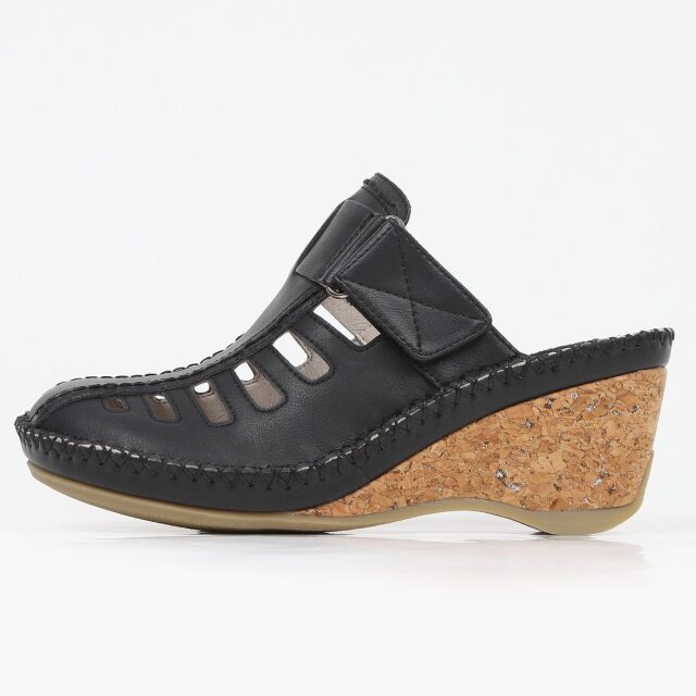 KISCO（キスコ）スリットコルクウェッジサンダル ブラック｜BARCLAY