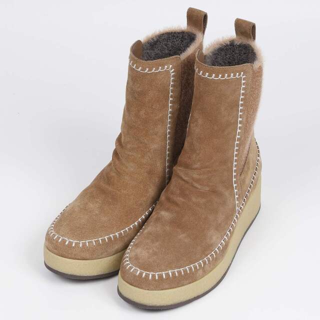KISCO（キスコ）ステッチデザインスエードショートブーツ　キャメルスエード