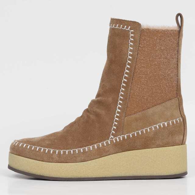 KISCO（キスコ）ステッチデザインスエードショートブーツ キャメル