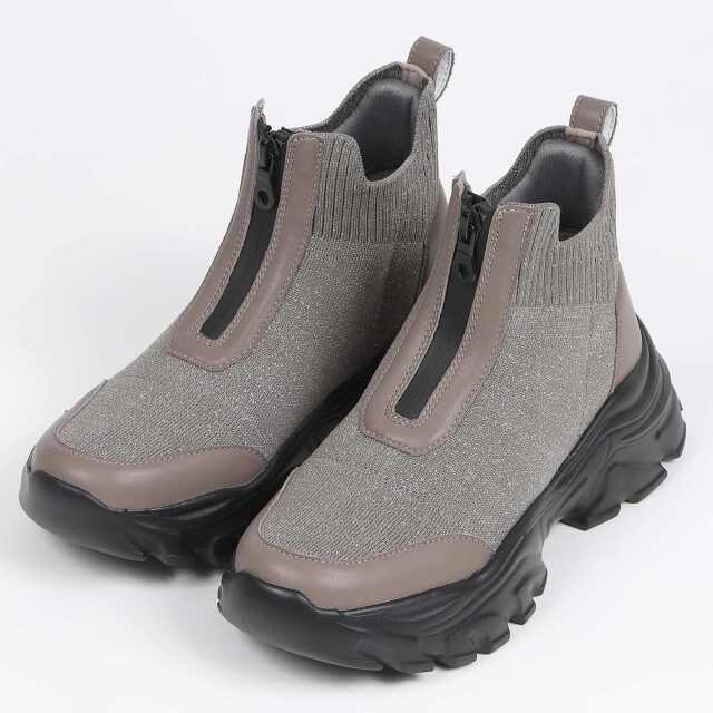 KISCO（キスコ）ニットファスナーショートブーツ グレー