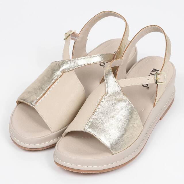 KISCO（キスコ）アウトステッチクロスサンダル　ゴールドコンビ