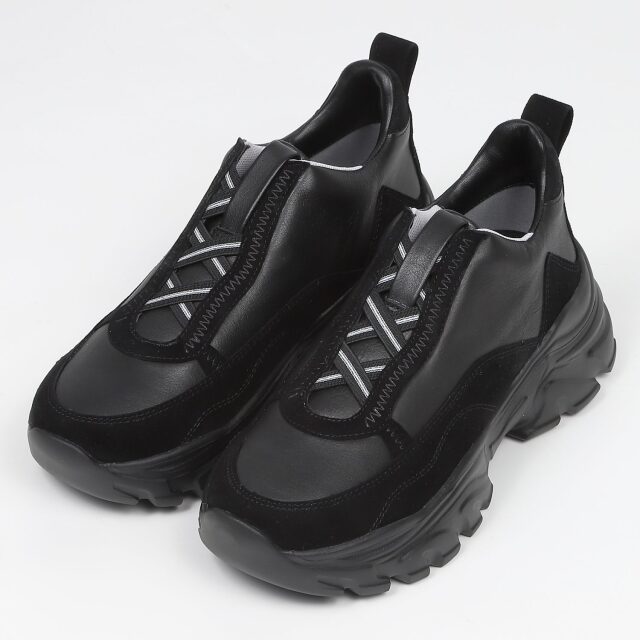 KISCO（キスコ）クロスゴムハイカットスニーカー　ブラック