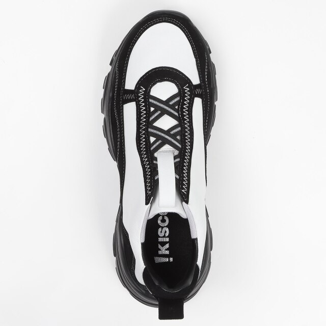 KISCO（キスコ）クロスゴムハイカットスニーカー ブラックホワイト