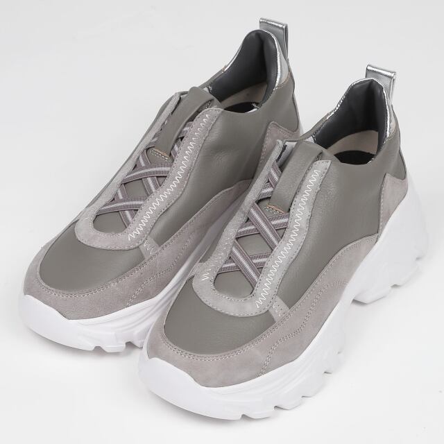 KISCO（キスコ）クロスゴムハイカットスニーカー　グレー