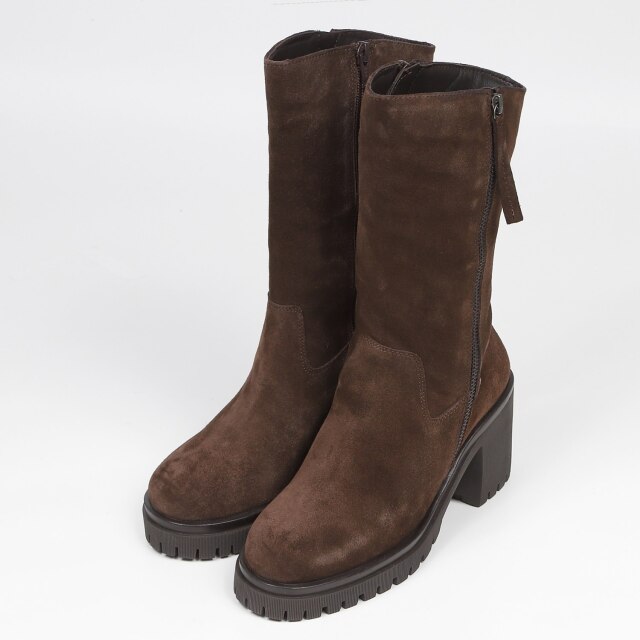 【SALE】KISCO（キスコ）ヒールアップミドルブーツ　ブラウンスエード