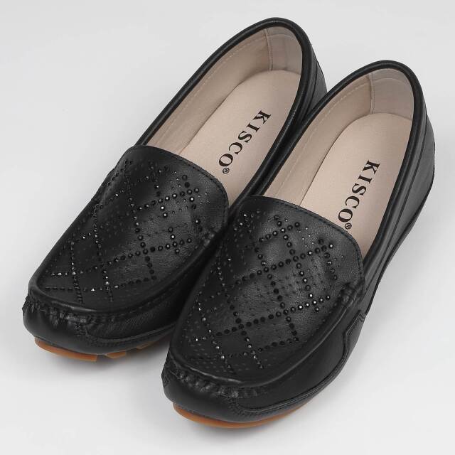 KISCO（キスコ）インヒールストーンカットモカシン　ブラック