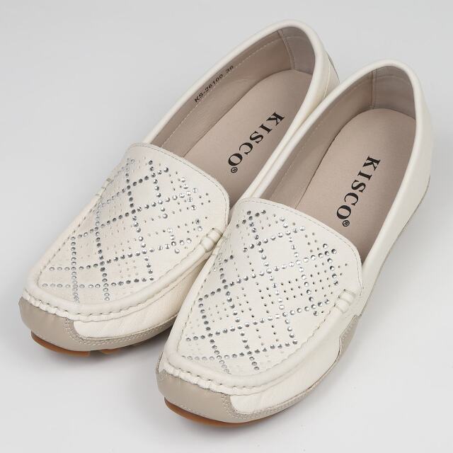 KISCO（キスコ）インヒールストーンカットモカシン　ホワイト