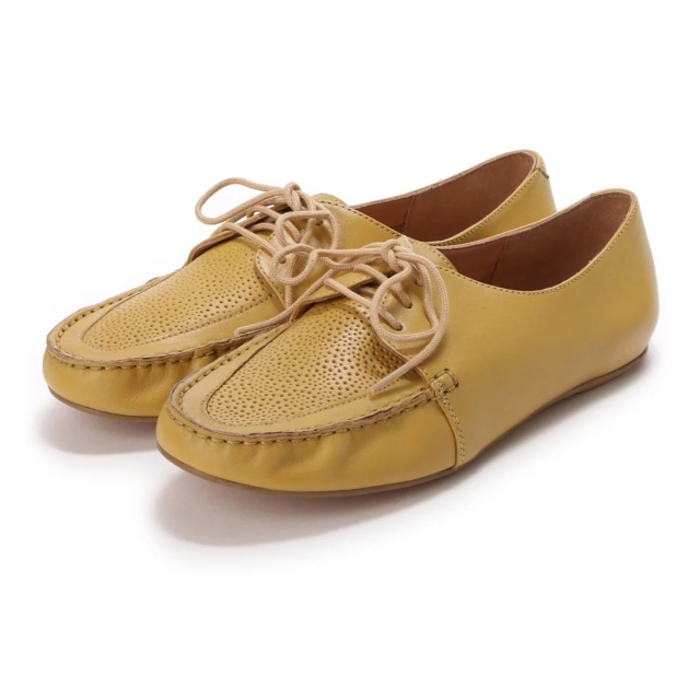 【OUTLET】KISCO（キスコ）レースアップレザーフラットシューズ　イエロー