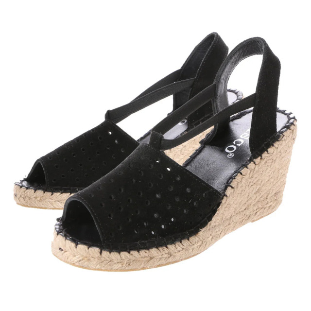 【OUTLET】KISCO（キスコ）バックストラップパンチングジュート巻サンダル 　ブラック