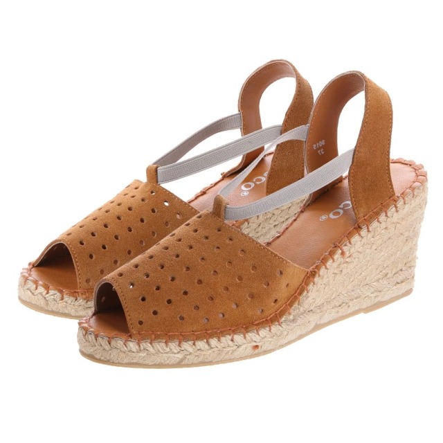【OUTLET】KISCO（キスコ）バックストラップパンチングジュート巻サンダル 　キャメル