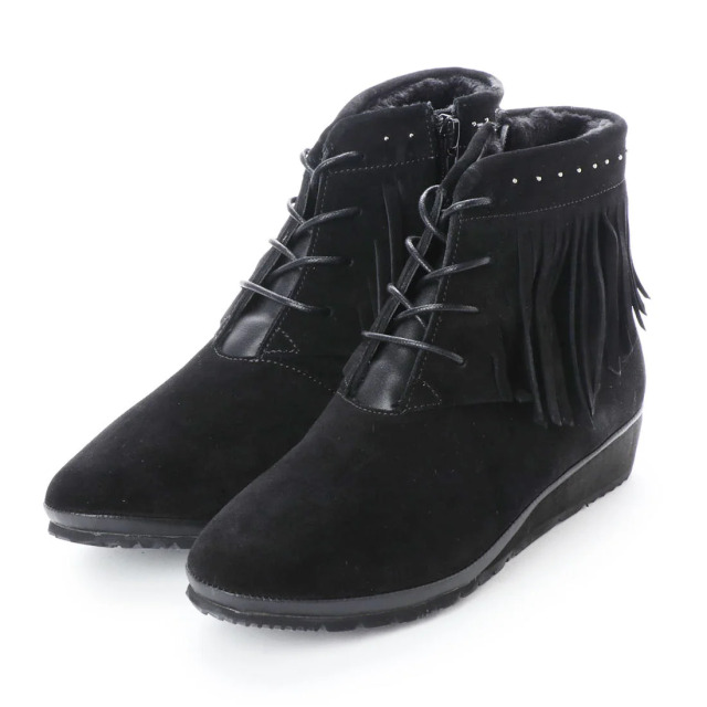 【OUTLET】KISCO（キスコ）タッセル使いレースアップショートブーツ　ブラック