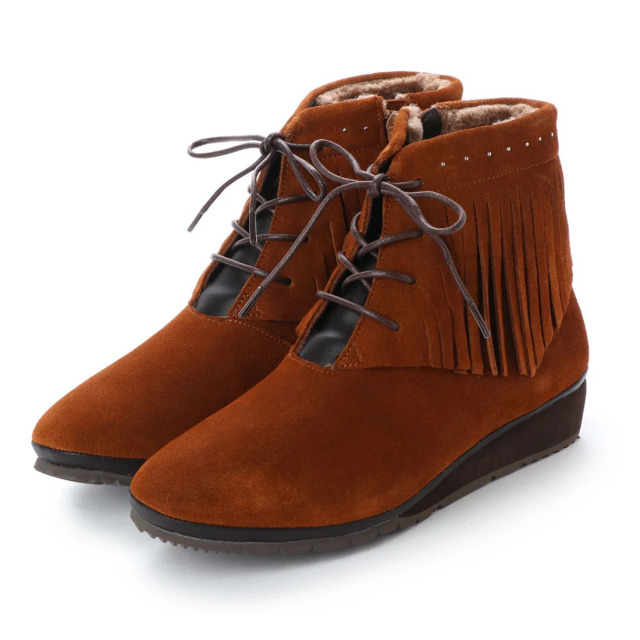 【OUTLET】KISCO（キスコ）タッセル使いレースアップショートブーツ　キャメル