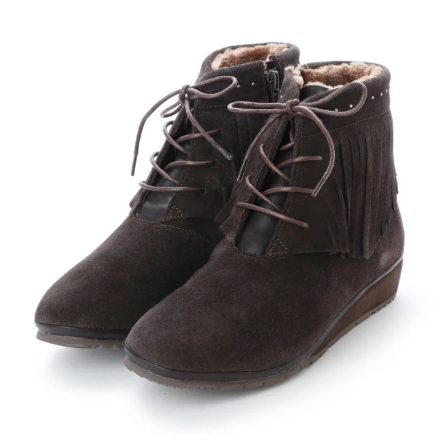 【OUTLET】KISCO（キスコ）タッセル使いレースアップショートブーツ　ダークブラウン