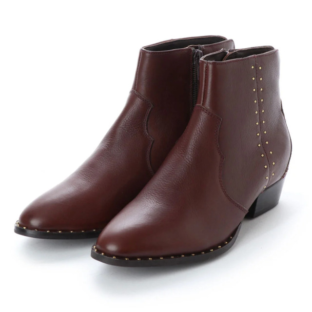 【OUTLET】KISCO（キスコ）スタッズ飾りショートブーツ　ダークブラウン