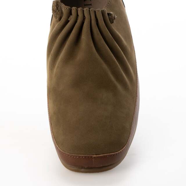 OUTLET】KISCO（キスコ）フロントギャザーカジュアルスリッポン カーキ