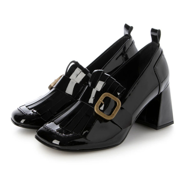 【OUTLET】NAPOLEONI（ナポレオーニ） イタリア製 バックル付ヒールアップローファー　ブラックエナメル