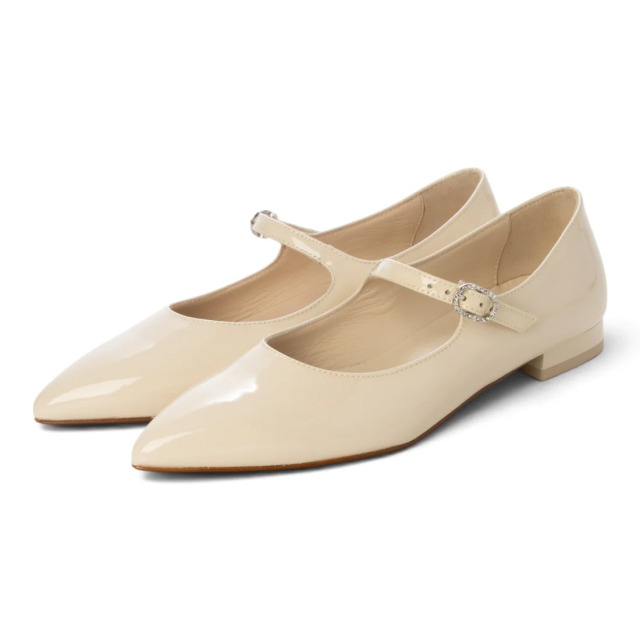 【OUTLET】NeroGiardini（ネロジャルディーニ） イタリア製 ローヒールストラップパンプス  　ベージュエナメル