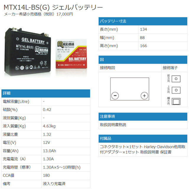 希少 黒入荷！ YTX14L-B/65958-04互換バイクバッテリー：【ジェルバッテリー 額縁