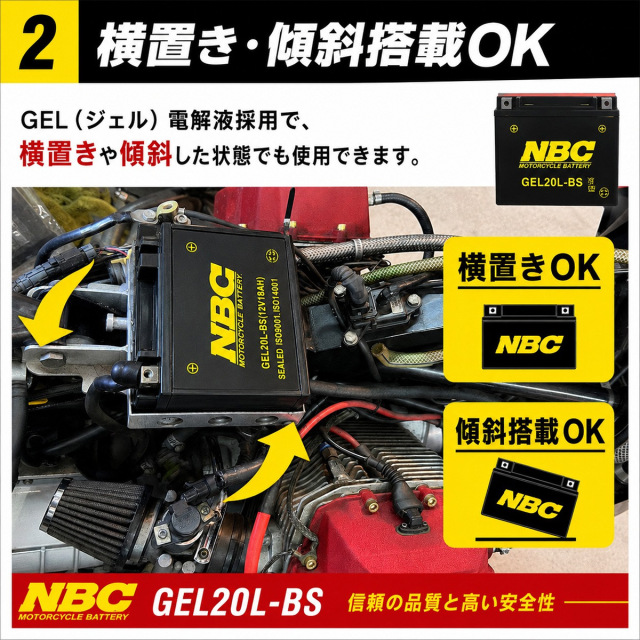 GEL20L-BS NBC バイク バッテリー オートバイ YTX20L-BS 互換 単車