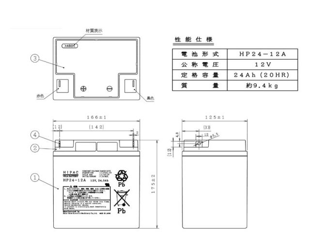 H a naページ2 HP24-12A エナジーウィズ（ 昭和電工 ） 日本製 小型制御弁式鉛蓄電池