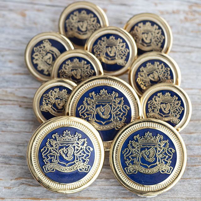 【丸型（エンブレム）】メタルエンブレムボタン ＃BT257 １穴  C/#G58 ネイビー×ゴールド 15mm8個＆21mm3個 ブレザー用ボタンセット　＊＊＊10％OFF＊＊＊