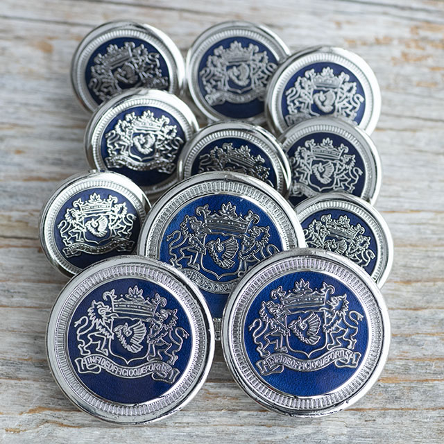 【丸型（エンブレム）】メタルエンブレムボタン ＃BT257 １穴  C/#Ｎ58 ネイビー×シルバー 15mm8個＆21mm3個 ブレザー用ボタンセット　＊＊＊10％OFF＊＊＊