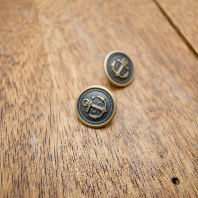 【丸型(マリンボタン/イカリボタン)】メタル（真鍮）ボタン#M503 1穴15mm C/#ＡＧ　アンティークゴールド