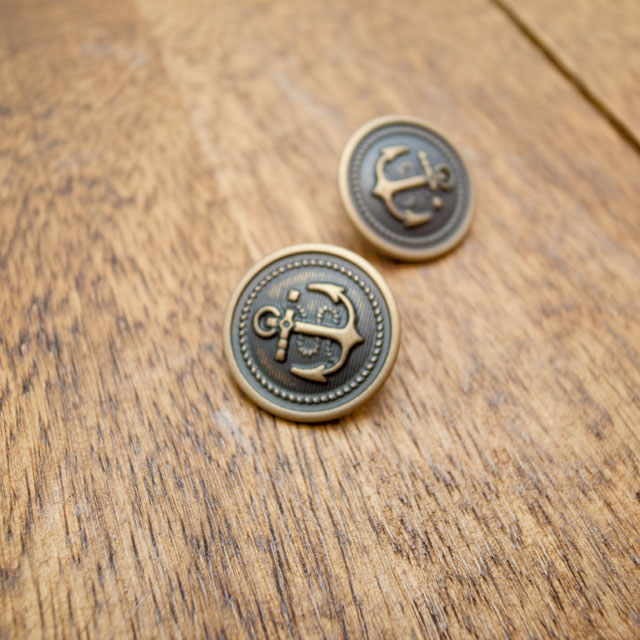 【丸型(マリンボタン/イカリボタン)】メタル（真鍮）ボタン#M503 1穴18mm C/#ＡＧ　アンティークゴールド