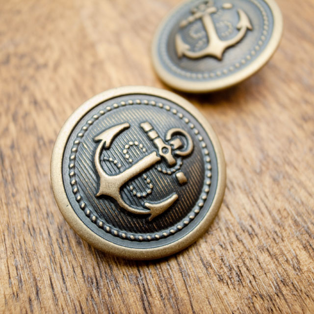 【丸型(マリンボタン/イカリボタン)】メタル（真鍮）ボタン#M503 1穴30mm C/#ＡＧ　アンティークゴールド