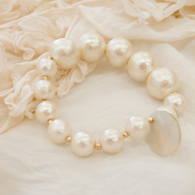 【10分で作れる アクセサリーキット】アコヤパールシェルとコットンパールのブレスレット