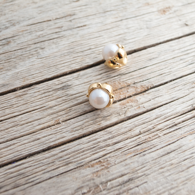 香　アンティークボタン　ジェルボタン　パール　バネ式イヤリング パールボタン 14mm| パールボタンの卸通販 《タカシマ》
