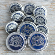 【丸型（エンブレム）】メタルエンブレムボタン ＃BT257 １穴  C/#Ｎ58 ネイビー×シルバー 15mm8個＆21mm3個 ブレザー用ボタンセット　＊＊＊10％OFF＊＊＊