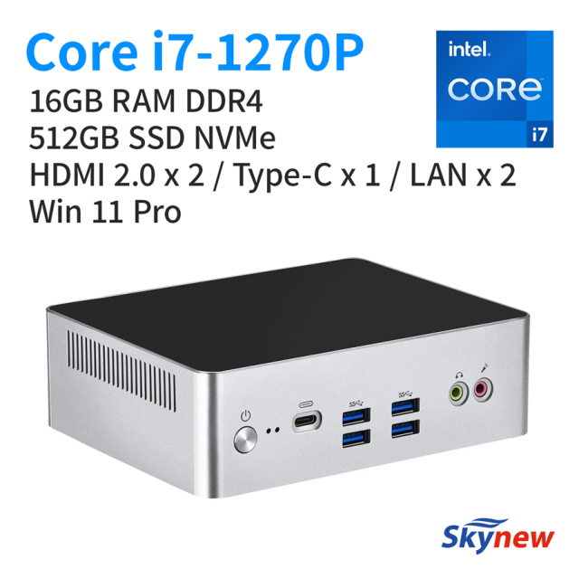 Skynew ミニPC 第12世代 Core i7-1270P / 16GB RAM DDR4 / 512GB SSD NVMe / Windows 11 Pro / Wi-Fi 6E / Bluetooth 5.3 / 2.5Gbps対応LAN RTC PXEブート WOL対応 VESA取付 ミニパソコン 小型PC W12