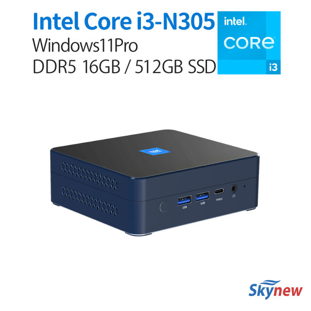 Skynew ミニPC  Intel i3- N305 / 16GB / 512GB SSD /Win11/HDMIx 1  Type-C x 1 USB 3.2 x 2 USB 2.0 x 2 LAN x 2 M9S