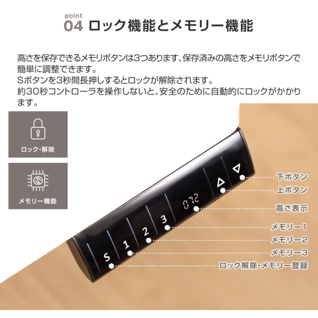 SDE120-WH 高さメモリー3件と自動ロック機能付きコントローラー