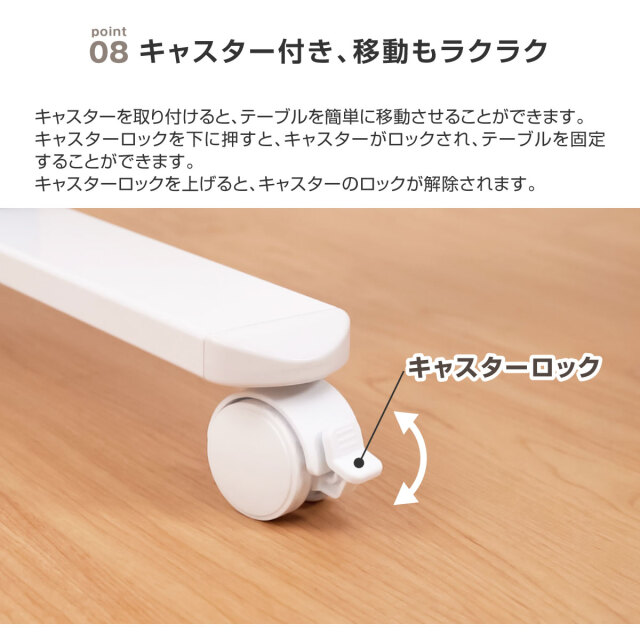 SDE120-WH ストッパー付きキャスター4個による移動と固定